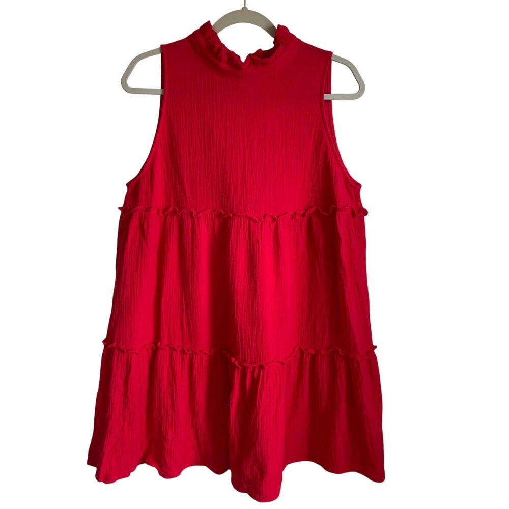Tuckernuck Pomander Place Morgan Mini Dress Sz XL Gauze Red Cotton Tiered Casual